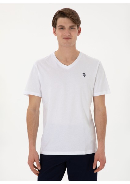 V Yaka Beyaz Erkek T-Shirt GTS02