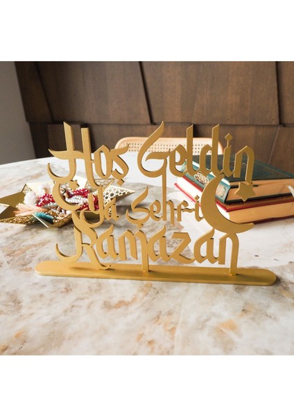 Hoş Geldin Ya Şehri Ramazan Metal Masaüstü Islami Dekor - 30 x 19 cm - Ramazan Süslemeleri - WAMH129 modelleri