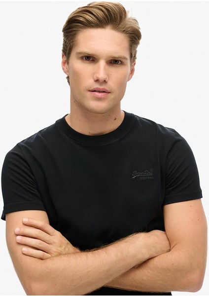 Bisiklet Yaka Siyah Erkek T-Shirt M1011245M-16A_ESSENTIAL Logo Emb Te fiyatları