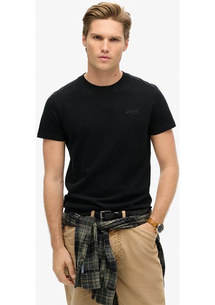 Bisiklet Yaka Siyah Erkek T-Shirt M1011245M-16A_ESSENTIAL Logo Emb Te modelleri