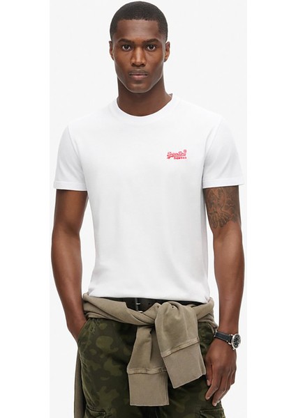 Bisiklet Yaka Beyaz Erkek T-Shirt M1011245A-C1M_ESSENTIAL Logo Emb Te