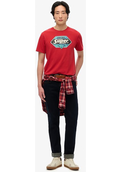 Bisiklet Yaka Kırmızı Erkek T-Shirt M1012136A-32I_GASOLINE Graphıc Rela