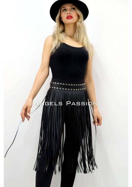 5 mm Püsküllü Şık Deri Etek, Diz Altı Püsküllü Etek - BRF1398 modelleri