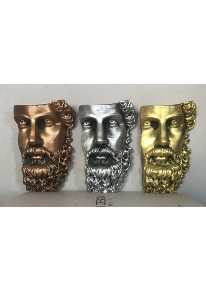 Ev Dekor Dekoratif 3'lü Set Bronz-Gold Gümüş Eskitme Poseidon Beton Biblo Heykel Duvar Dekoru
