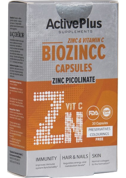 Actıve Plus Bıozınc Cınk. C Vıt. 30 Kap.
