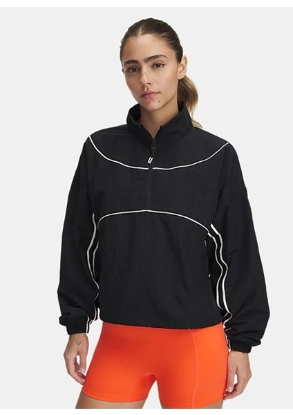 1389567-001 Ua Run 96 Jacket Dik Yaka Loose Fit Baskılı Siyah Kadın Zip Ceket