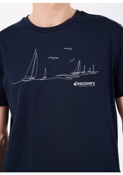 D5SM-TST3802 Lacivert Bisiklet Yaka Relaxed Baskılı Erkek T-Shirt fırsatları