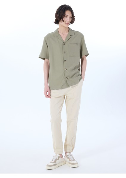 Haki Erkek Apaş Yaka Relaxed Nakışlı %100 Liyosel Gömlek M5SM-GML1052 fiyatları
