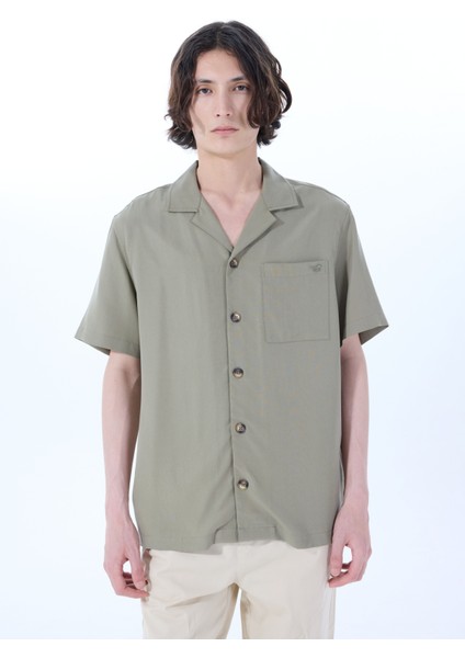 Haki Erkek Apaş Yaka Relaxed Nakışlı %100 Liyosel Gömlek M5SM-GML1052 modelleri