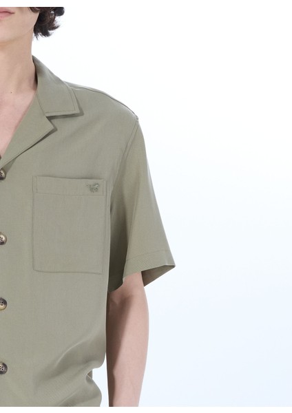 Haki Erkek Apaş Yaka Relaxed Nakışlı %100 Liyosel Gömlek M5SM-GML1052 indirimleri