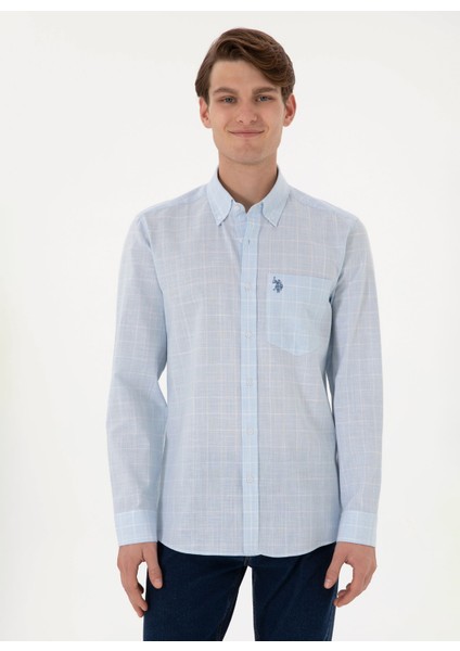 Slim Fit Mavi Erkek Gömlek Gırıl