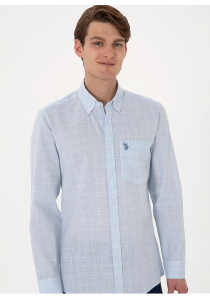 Slim Fit Mavi Erkek Gömlek Gırıl