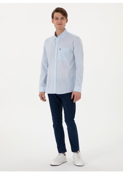 Slim Fit Mavi Erkek Gömlek Gırıl