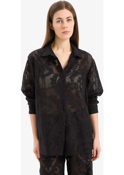 Regular Fit Dantel Detaylı Plaj Gömleği-Fall in Love D9768AX25SM