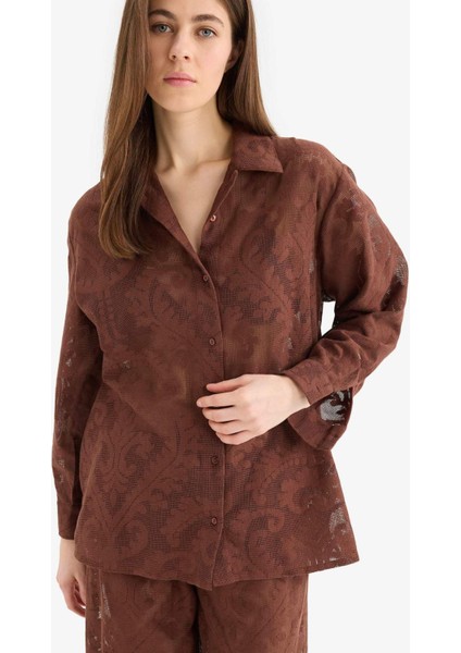 Regular Fit Dantel Detaylı Plaj Gömleği-Fall in Love D9768AX25SM