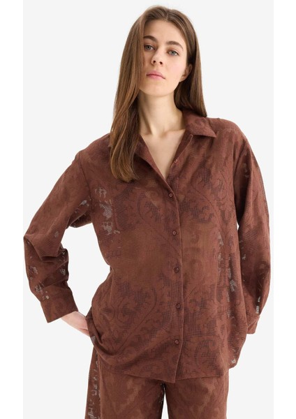 Regular Fit Dantel Detaylı Plaj Gömleği-Fall in Love D9768AX25SM