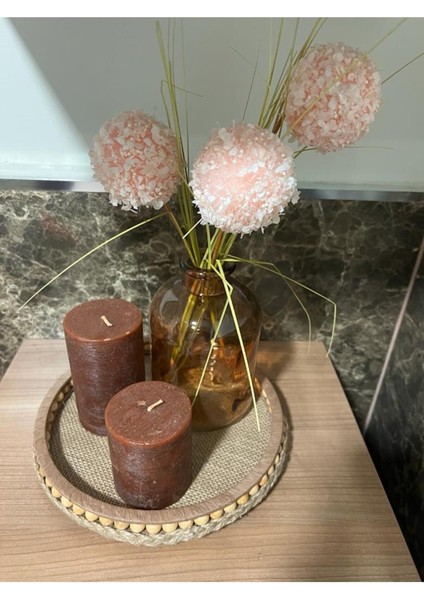Ahşap Küçük Boncuklu 24 cm Hasır Doğal Rafya/jüt Tepsi
