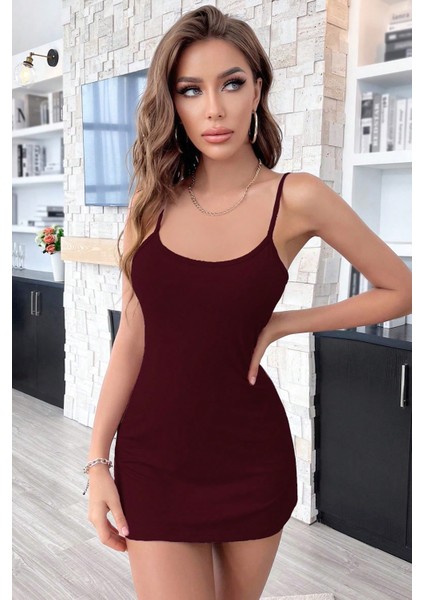 Kadın Bordo Sırt Kısmı Komple Dantelli Mini Gecelik fırsatları