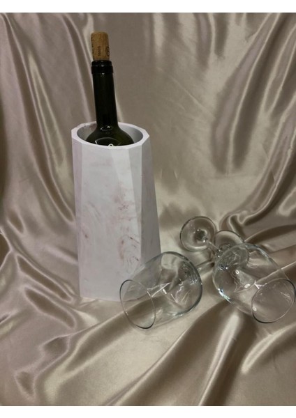 Kahverengi Mermer Desenli Şaraplık, Şarap Soğutucu, Vazo