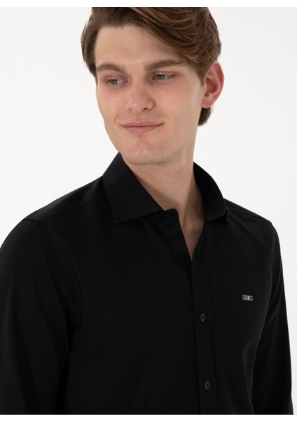 Slim Fit Gömlek Yaka Siyah Erkek Gömlek Cedrop fiyatları