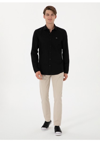 Slim Fit Gömlek Yaka Siyah Erkek Gömlek Cedrop fırsatları