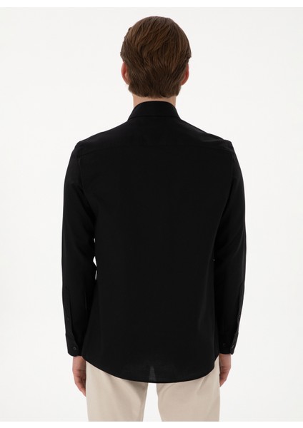 Slim Fit Gömlek Yaka Siyah Erkek Gömlek Cedrop indirimleri