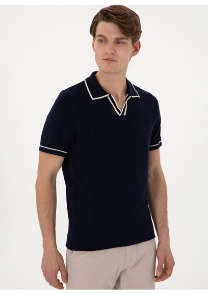 Polo Yaka Slim Fit Lacivert Erkek Kazak Darıus modelleri