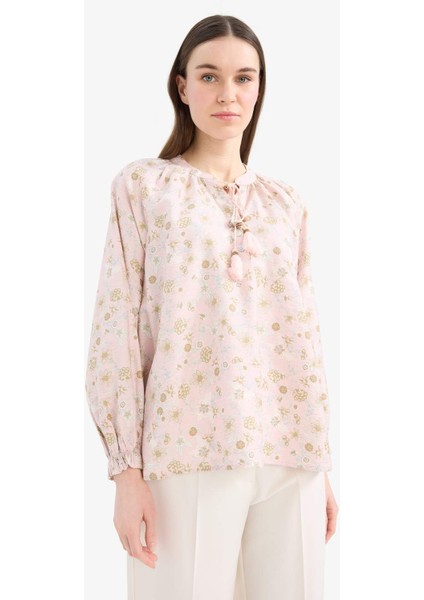 Relax Fit Bağcıklı Yaka Desenli Uzun Kollu Tesettür Gömlek Tunik E1100AX25HS modelleri