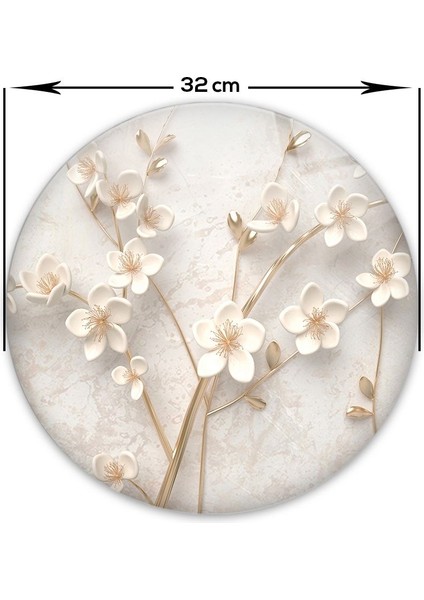 Cam Kesme Tahtası - Cam Kesme Tablası | Beyaz Çiçek - Gold | ÇAP32CM fırsatları