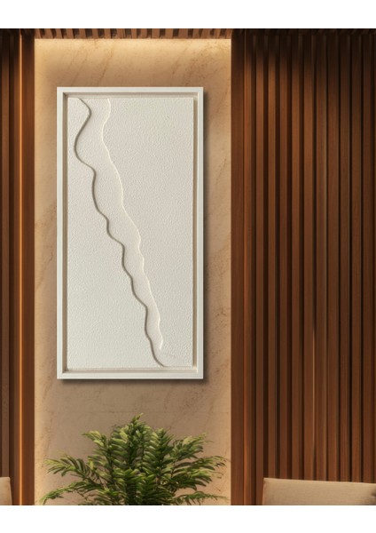 Modern Dekoratif, 3D Kum Dokulu Minimal Soyut Tablo, Evinize Derinlik KATIN-50X100-KREM T3D3-31006
