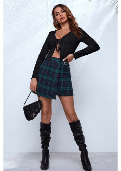 Kadın Siyah Uzun Kollu Önden Bağlama Detaylı Crop Top Bluz modelleri