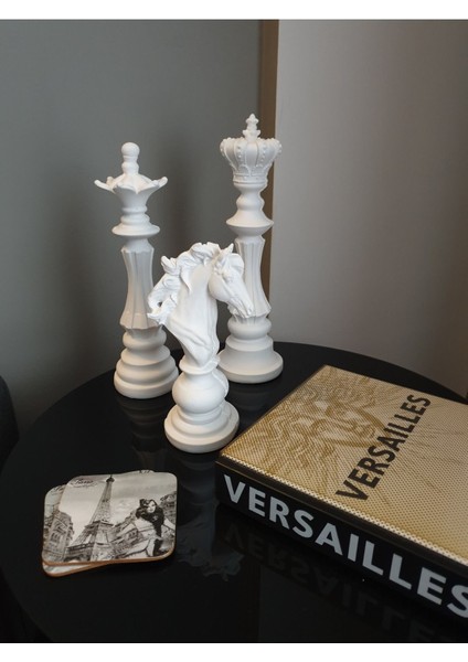 3'lü Set Dekoratif Satranç Biblo Takımı, Satranç Heykel Set, Chess Set, Şah Vezir At Dekoratif Bibl