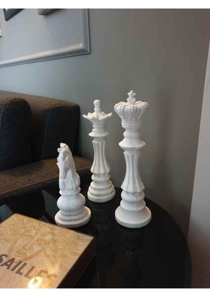 3'lü Set Dekoratif Satranç Biblo Takımı, Satranç Heykel Set, Chess Set, Şah Vezir At Dekoratif Bibl
