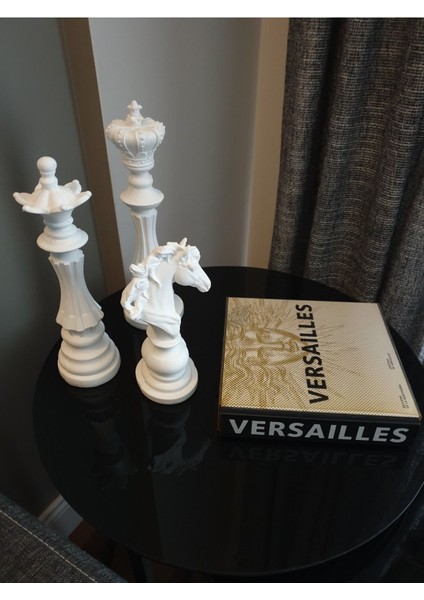 3'lü Set Dekoratif Satranç Biblo Takımı, Satranç Heykel Set, Chess Set, Şah Vezir At Dekoratif Bibl