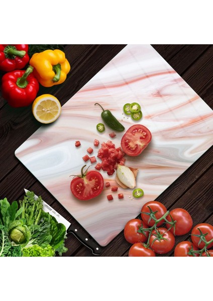 Kırmızı Mermer Görünümlü | Cam Kesme Tahtası - Kesim Tablası | 20 x 30 cm fiyatları