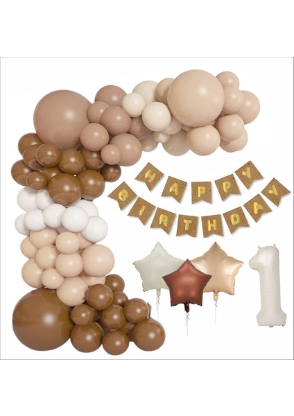 Kraft Gold Banner 1 Yaş Folyo Yıldızlı 30 Balon Konsept Doğum Günü Seti