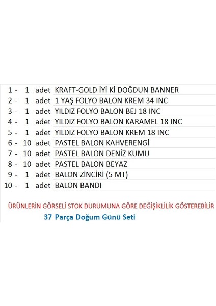 Kraft Gold Banner 1 Yaş Folyo Yıldızlı 30 Balon Konsept Doğum Günü Seti fiyatları