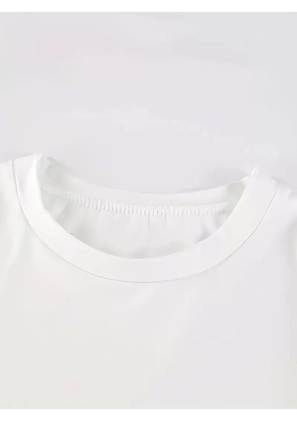Baskılı Oversize Bisiklet Yaka T-Shirt - Beyaz