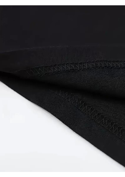 Baskılı Oversize Bisiklet Yaka T-Shirt - Siyah