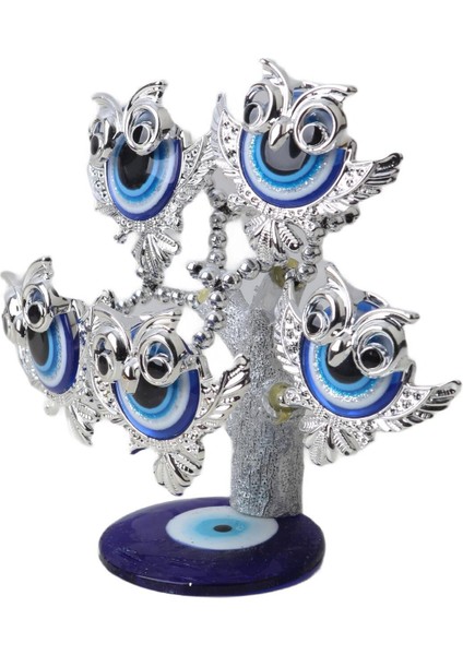 Feng Shui Nazar Boncuğu Çiçeği Hayat Ağacı Biblo Servet Çakra Şans Ağacı Mavi Göz Baykuş 15 cm . modelleri