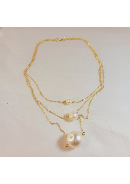 İnci Kolye, İncili Kolye, Barok İnci Kolye, Kararmaz Altın Kaplama Zincir Kolye, Kadın İnci Kolye, Vintage Choker İnci Kolye, Altın Kaplama Zincirli İnci Kolye, Hediyelik Kolye