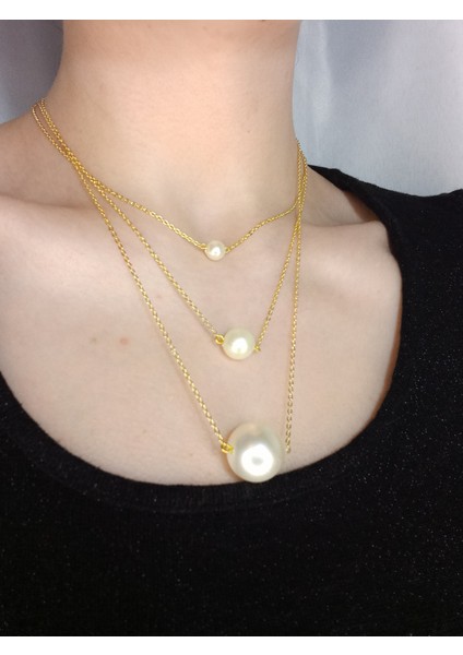 İnci Kolye, İncili Kolye, Barok İnci Kolye, Kararmaz Altın Kaplama Zincir Kolye, Kadın İnci Kolye, Vintage Choker İnci Kolye, Altın Kaplama Zincirli İnci Kolye, Hediyelik Kolye