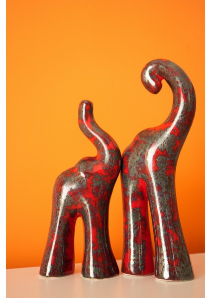 El Yapımı Seramik Fil Biblo ( 2li Set ) Anlamlı Hediyelik Obje Biblolar Sehpa Süsleri