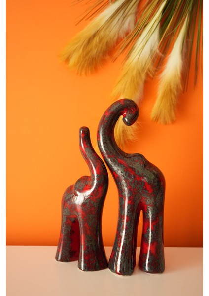 El Yapımı Seramik Fil Biblo ( 2li Set ) Anlamlı Hediyelik Obje Biblolar Sehpa Süsleri indirimleri