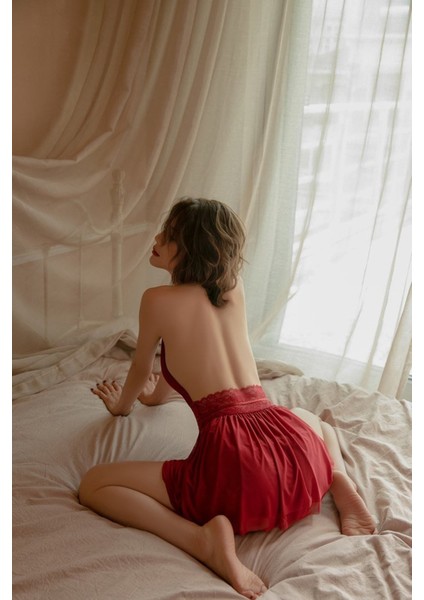 Kadın Bordo Sırtı Açık Beli Dantelli Gecelik Takım fiyatları