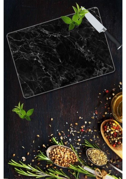 30X40 cm Cam Kesme Tahtası Siyah Mermer Desenli fiyatları