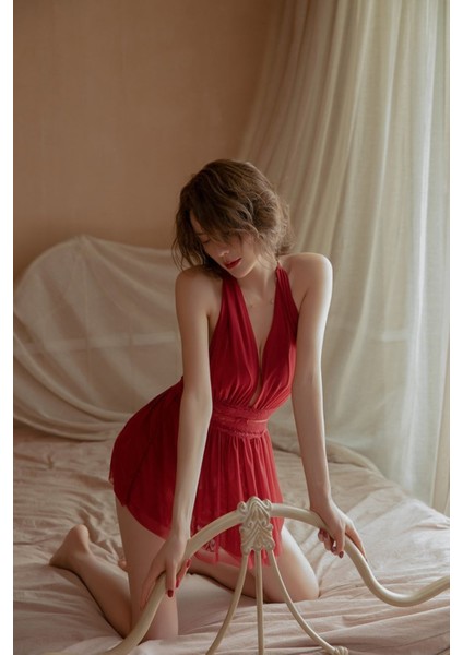 Kadın Bordo Sırtı Açık Beli Dantelli Gecelik Takım indirimleri