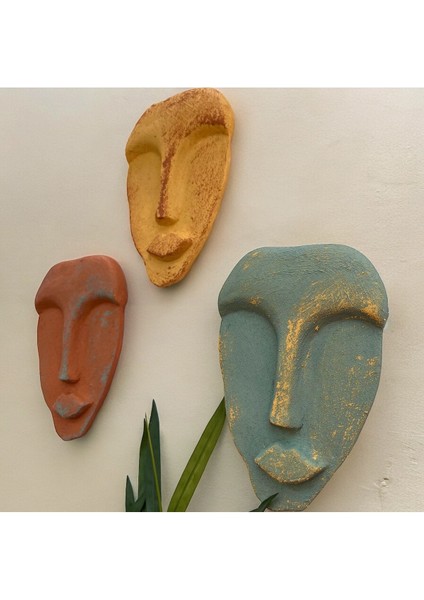 El Yapımı Taş Heykel Soyut Yüz Maske 3'li Set, Modern Beton, Eskitme Taş Görünümlü Duvar Dekor fiyatları