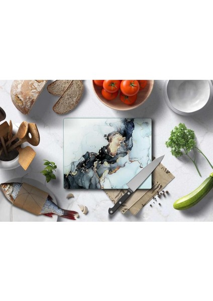 20X30 cm Cam Kesme Tahtası Siyah Üçgenler