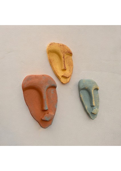 El Yapımı Taş Heykel Soyut Yüz Maske 3'li Set, Modern Beton, Eskitme Taş Görünümlü Duvar Dekor modelleri